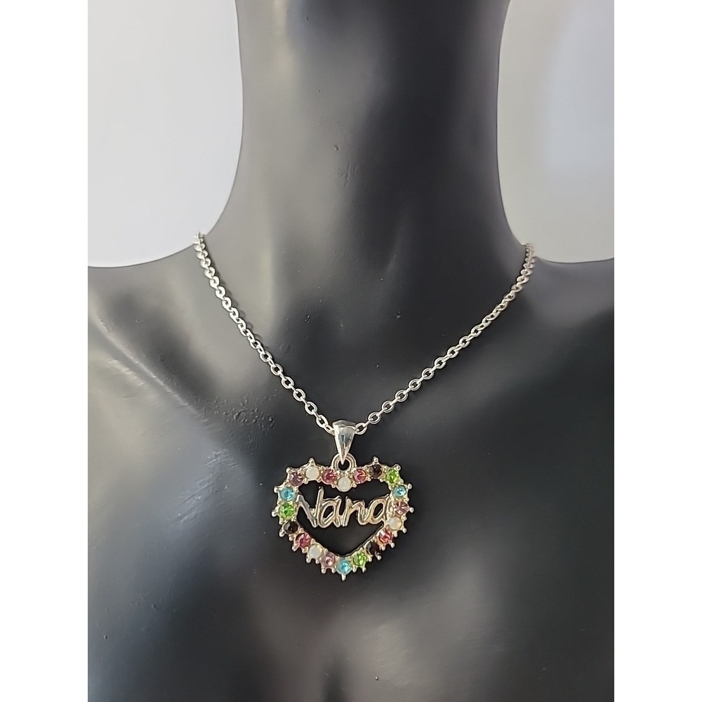 Vintage Necklace Penadant NANA Heart Pendant Silver Tone Jewelry Costume